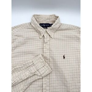 Ralph Lauren Men's XL Button Up Shirt Plaid Custom Fit Brown Check Polo Lon